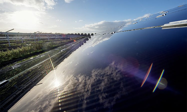 Emmen Solarpark. Solar panels in the sun