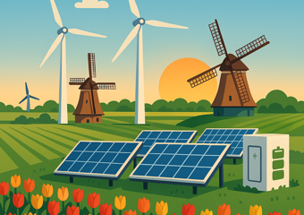 AI-gegenereerde illustratie van een Nederlands decentraal energiesysteem